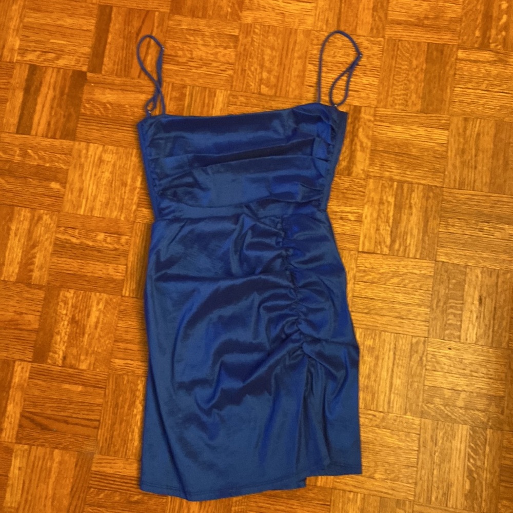 blue formal mini dress